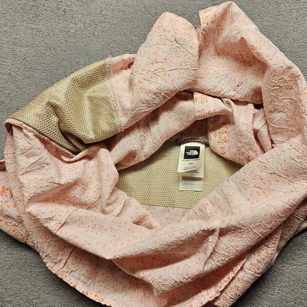 The North Face Shirt Womens M Pink Orange Floral Button-Down Short Sleeve EUC